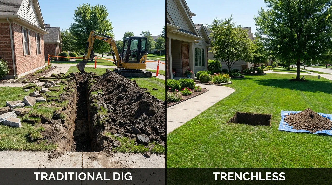 Trenchless sewer repair with minimal yard damage versus traditional excavation in White City, OR